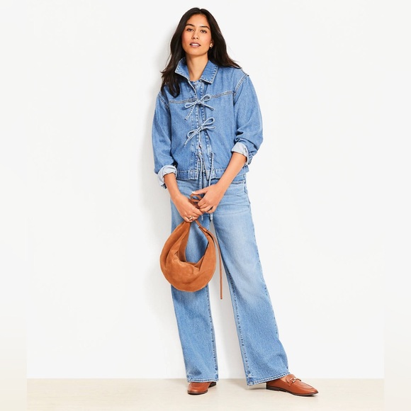 LOFT Denim Bow Top - Picture 2 of 11